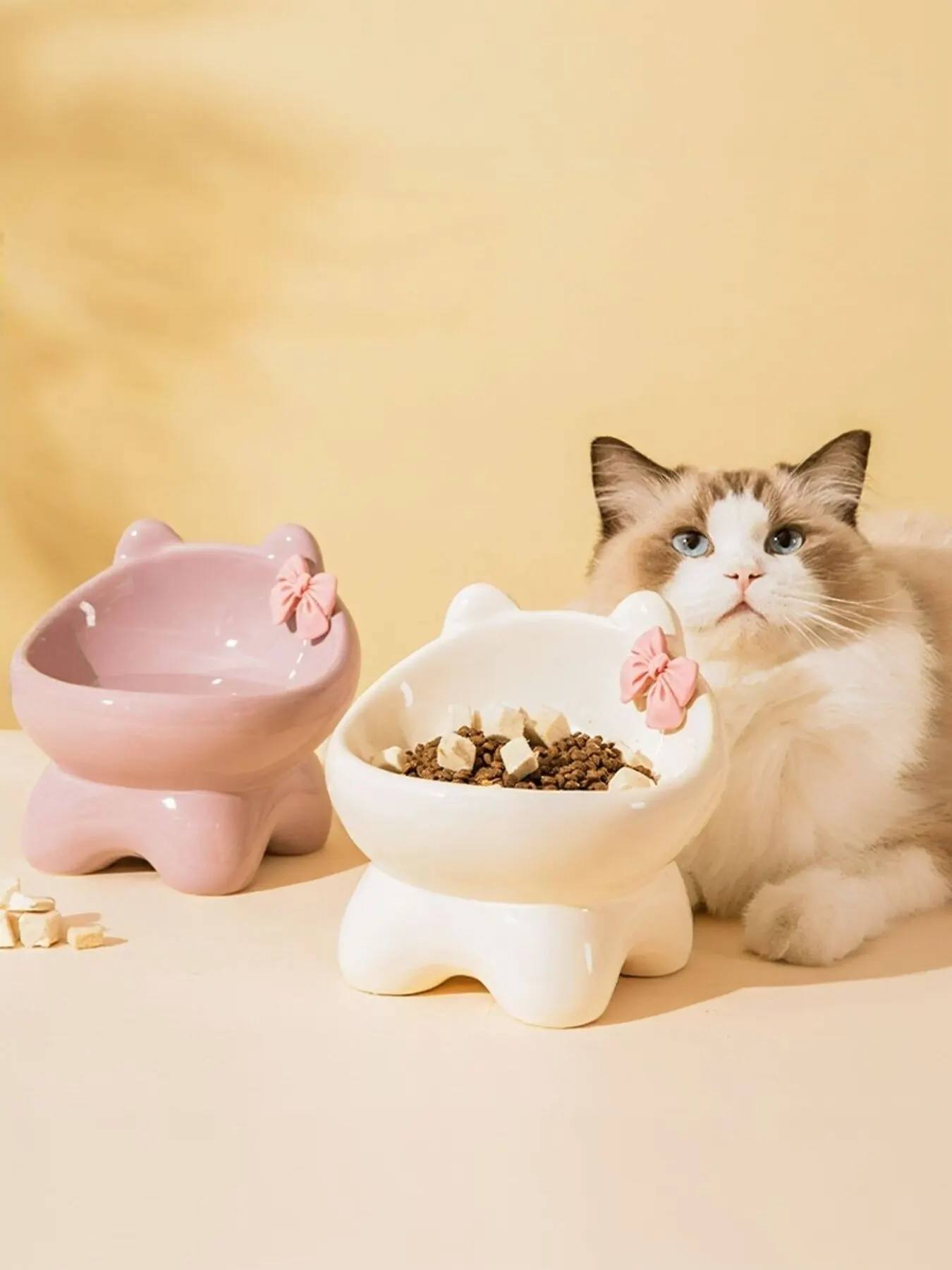 Ceramic Pet Bowl with Bowknot